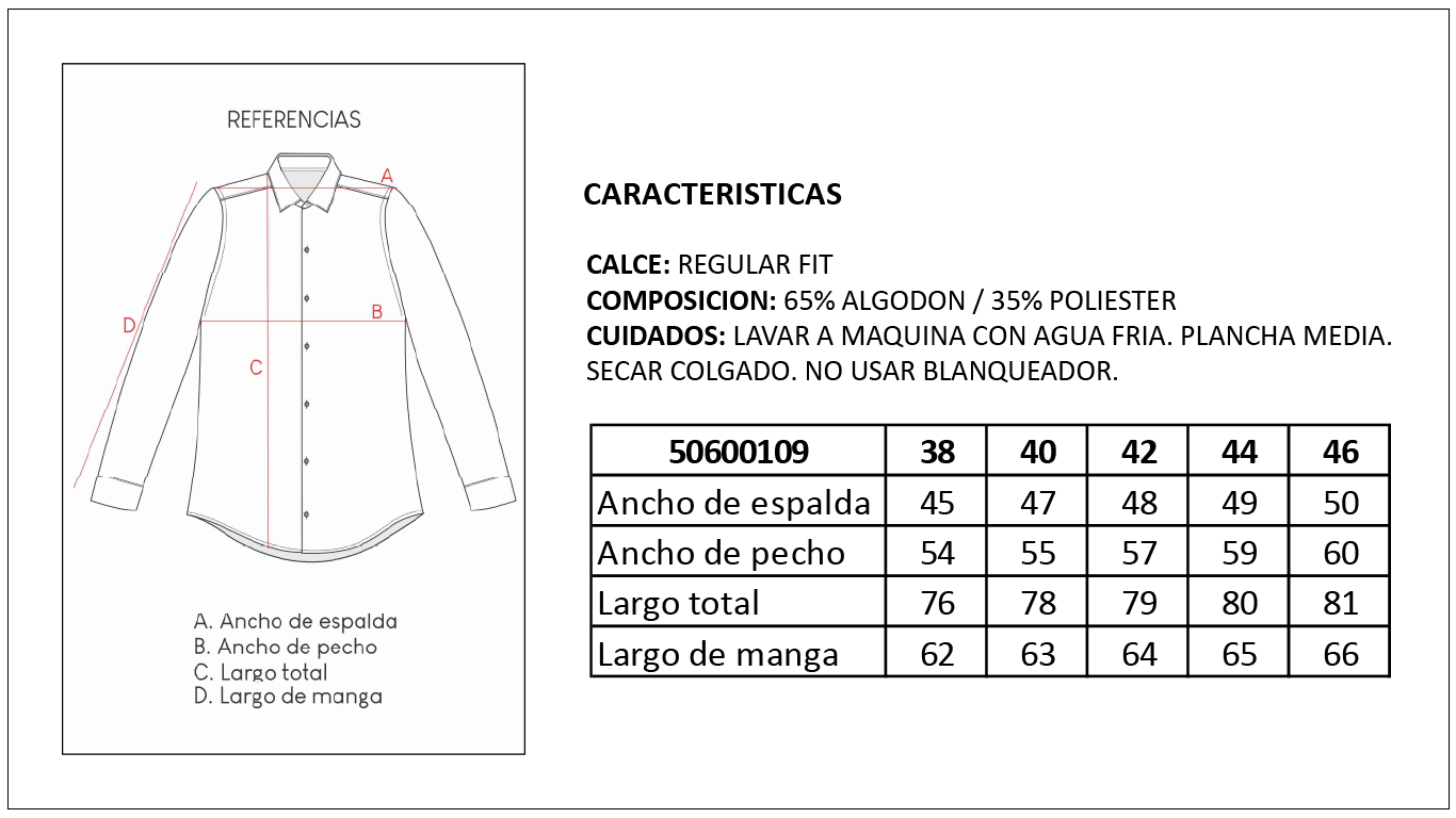 Tabla de Talles Camisa Lisa Hombre Britches
